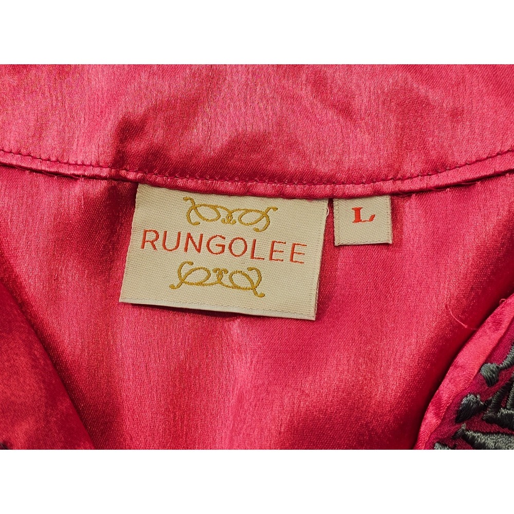 Rungolee L Pink Silk Bell Sleeve Peasant Blouse Shirt Top Tunic Boho Chic EUC - Picture 8 of 8